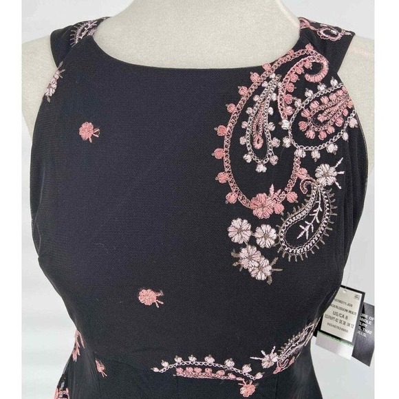 Nine West Dress Black Floral Embroidered Paisley Whimsigoth Fairy Witch Size 8 - Picture 5 of 10